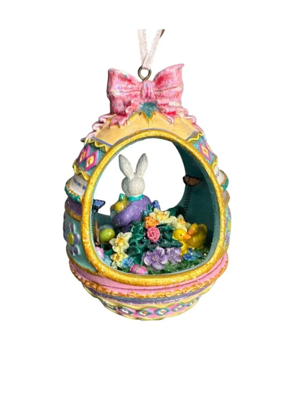 Glittered Easter Bunny Egg Diorama Ornament Pastel Spring Decor 4 - Picture 5 of 9